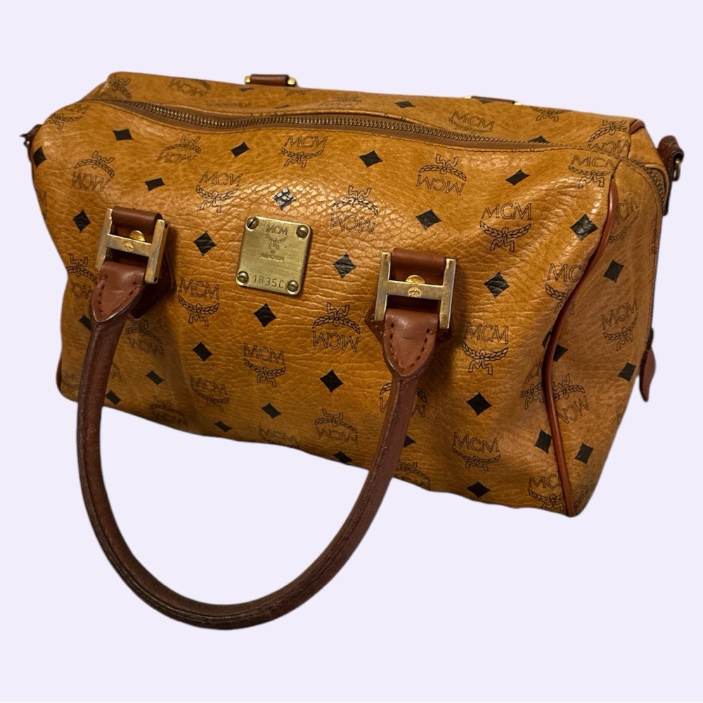 MCM Monogram Leather Handbag in Cognac
